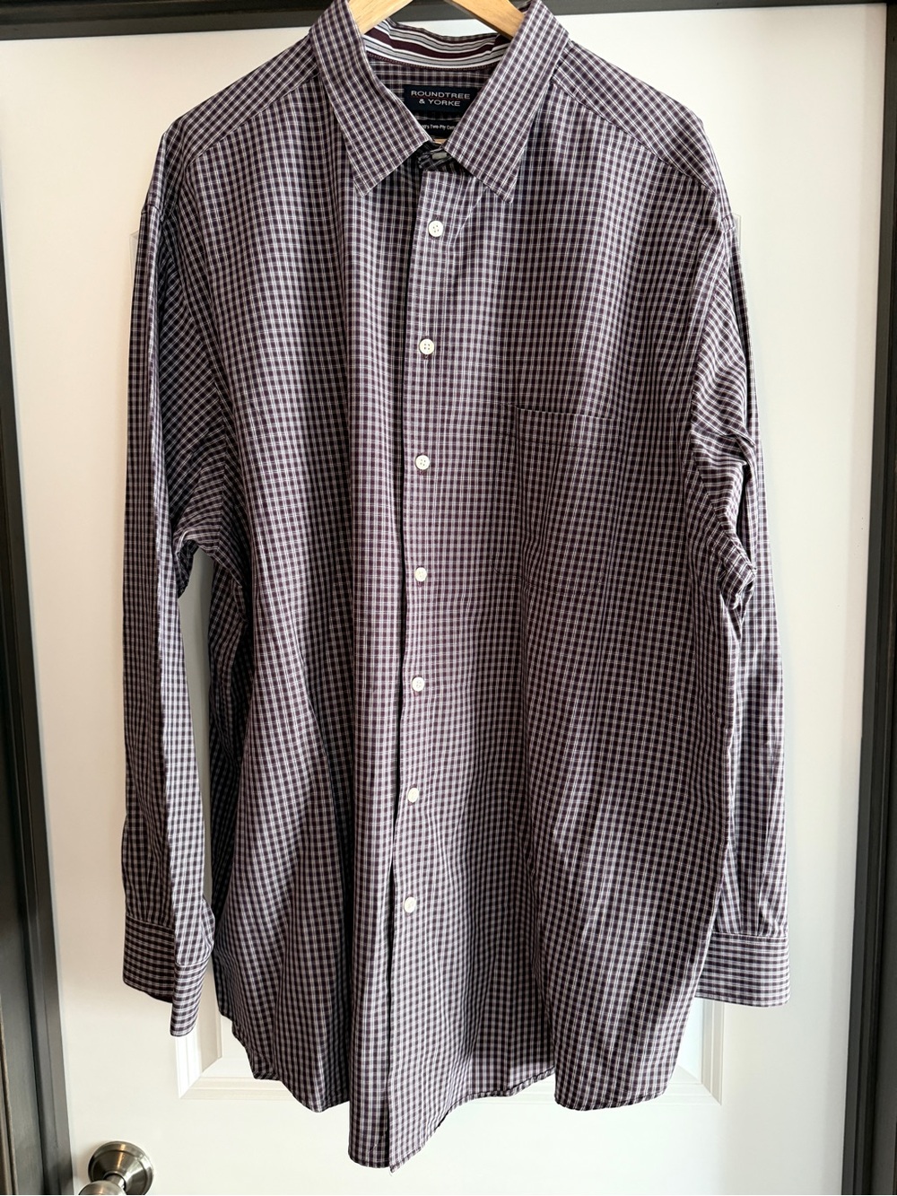 Roundtree & Yorke — Burgundy/White Plaid, Long Sleeve